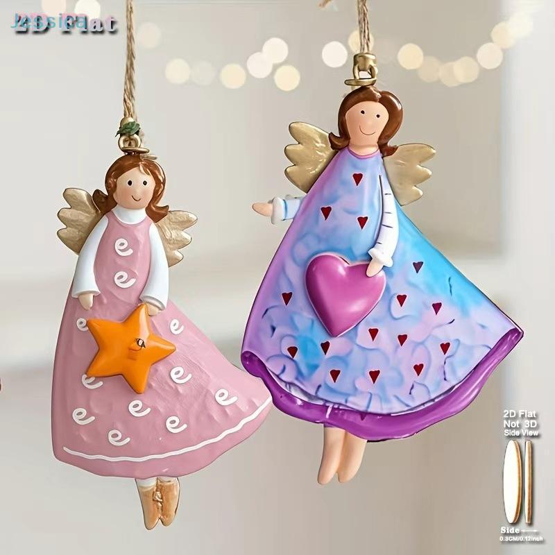 Vintage Style Angel Ornaments Set - 4Pcs Decorative Hanging Angel Figurines For Christmas Treehome Wall Holiday Decor
