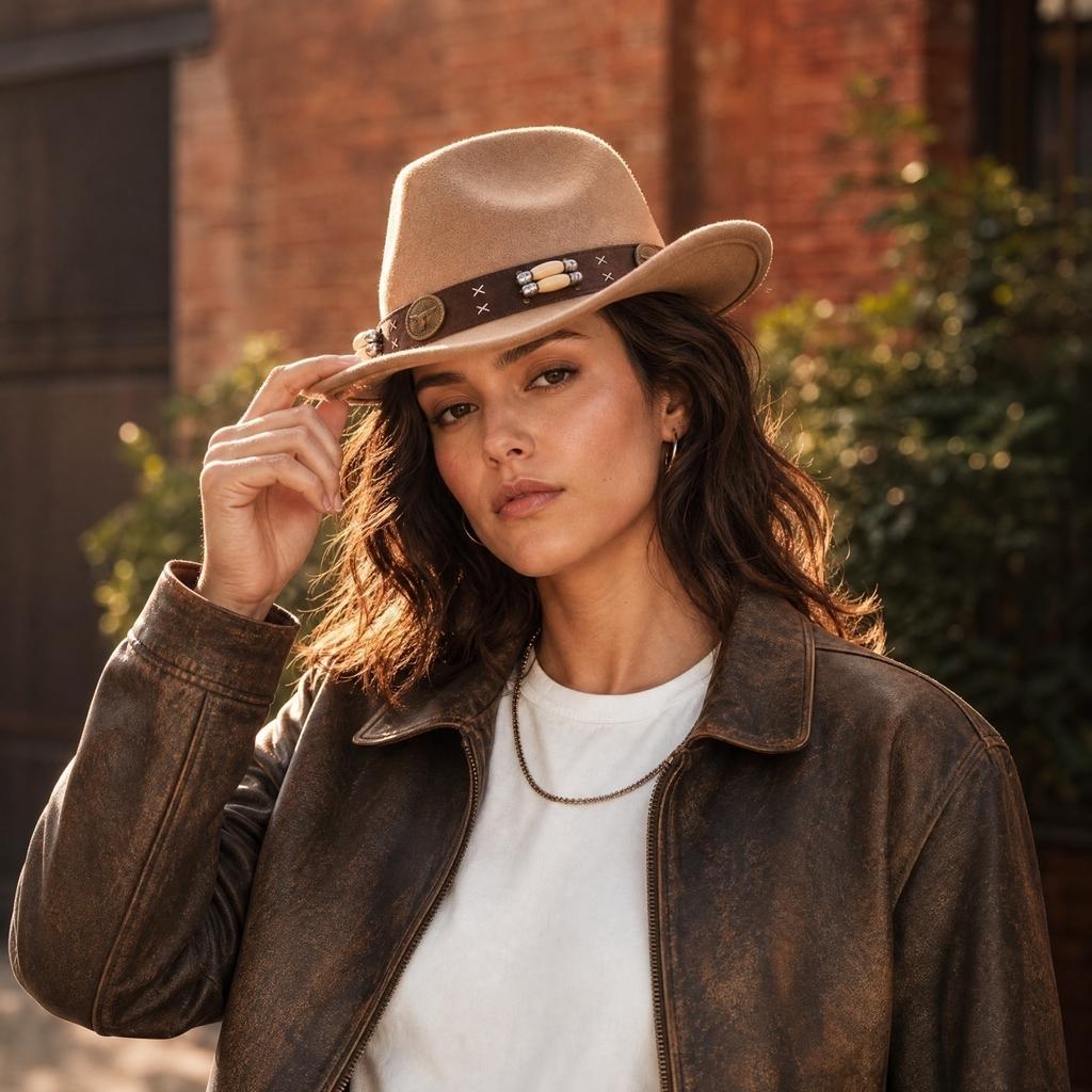Beaded Cow Print Fedora Hat for Casual Wear Unisex