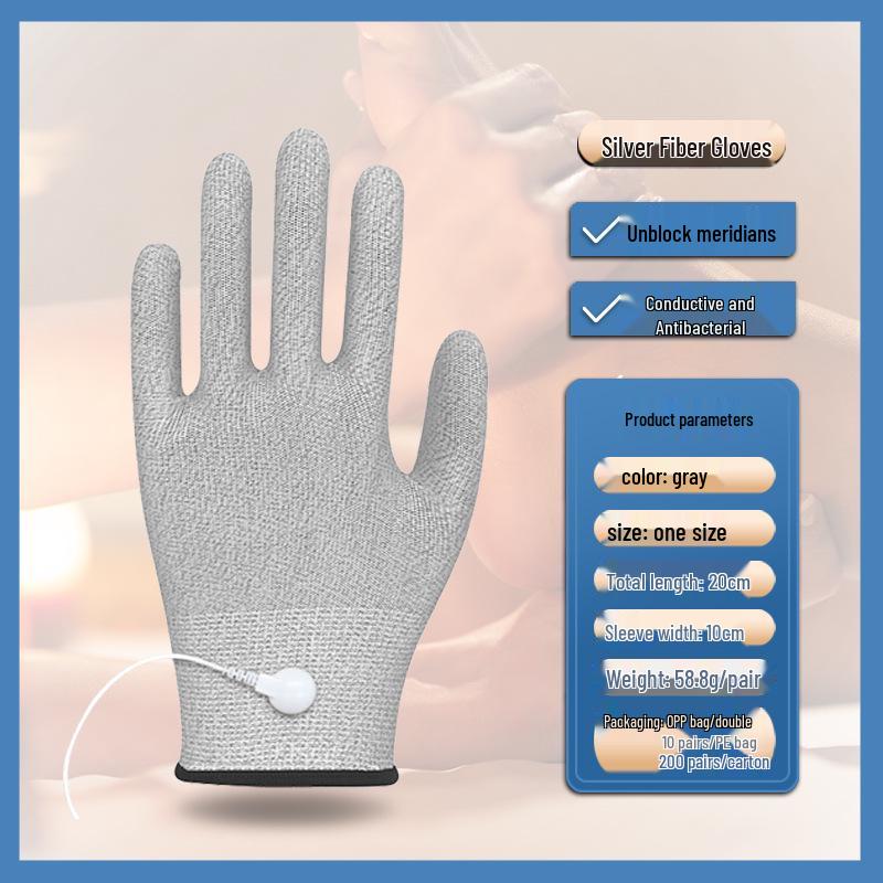 Luvas de massagem condutivas de terapia de fibra de prata para eletroterapia