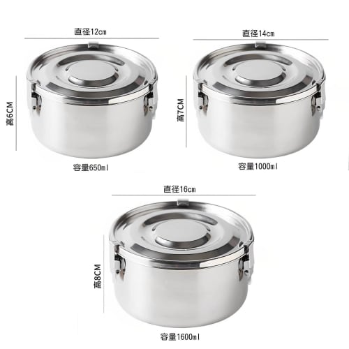 Stainless Steel Bento Box, Food Storage Container, 650ml/1000ml/1600ml, Kimchi Storage Container, Odor Prevention, Sealing Ring, Airtight, Can be Used