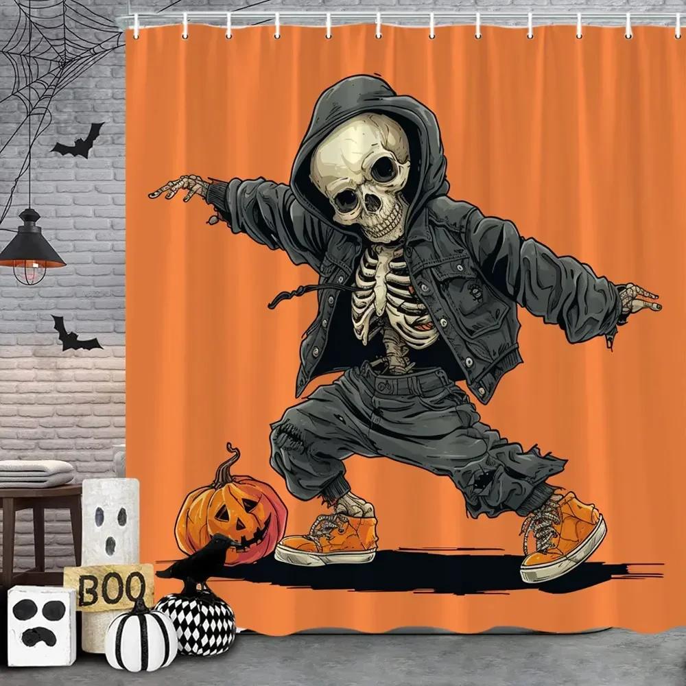 Halloween Gothic Skull Shower Funny Black Rose Bones Holiday Gift Polyester Bath Curtain Bathroom Decor with XT6