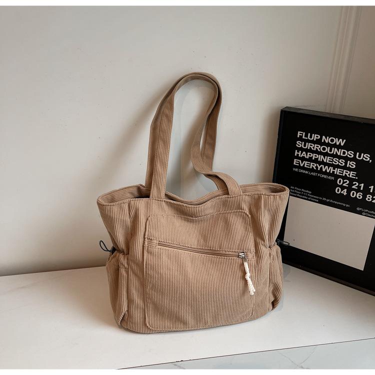 Vintage Corduroy Tote Bag for Women Large Capacity Shoulder Bag Casual Handbag College School Shopping Travel Tote Bag