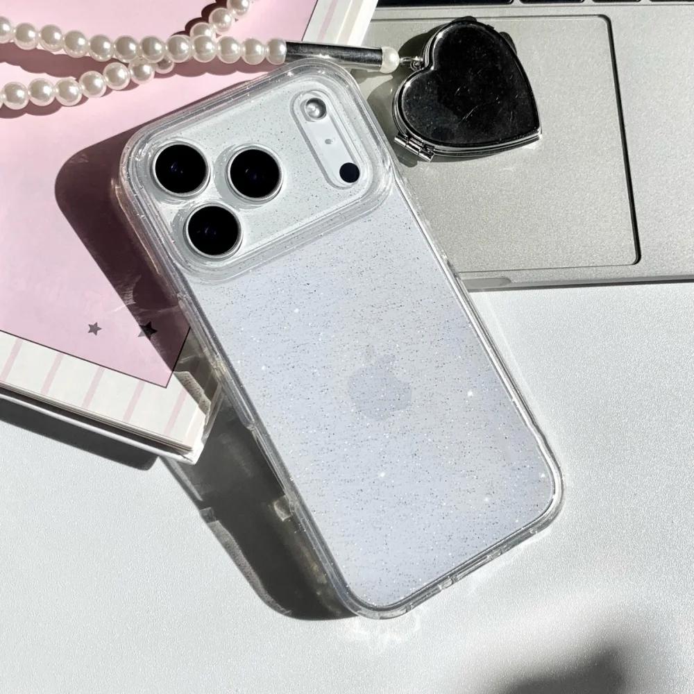 Ultra Thin Clear Glitter Soft Silicone Phone Case for IPhone 17 Air 16 15 Plus 14 13 Pro Max Transparent PC Protective Cover