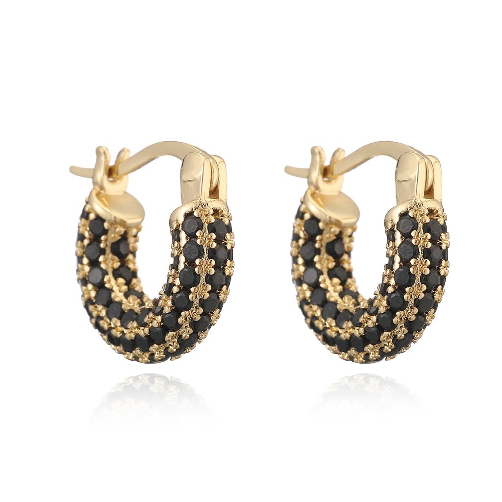 HECHENG,Bohemian Style Colourful U-Shape Zirconia Earrings Women's Fashion Sweet Romantic Style Jewellery Accessories 1 Pair