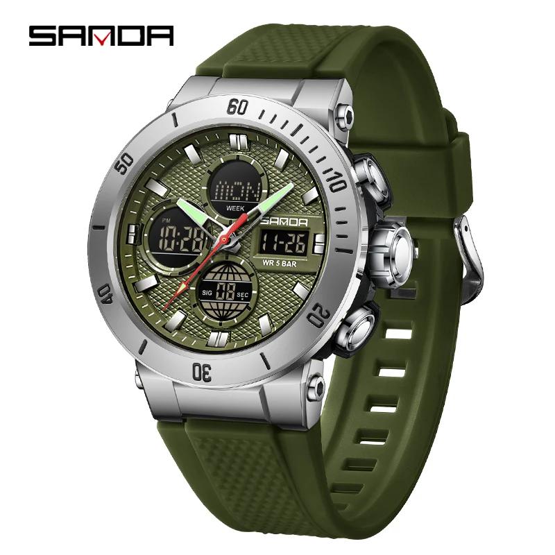 SANDA Sport Men's Watches Fashion Luxury Waterproof Multi Function Quartz Wristwatches Military Digital Date Week Luminous Clock
