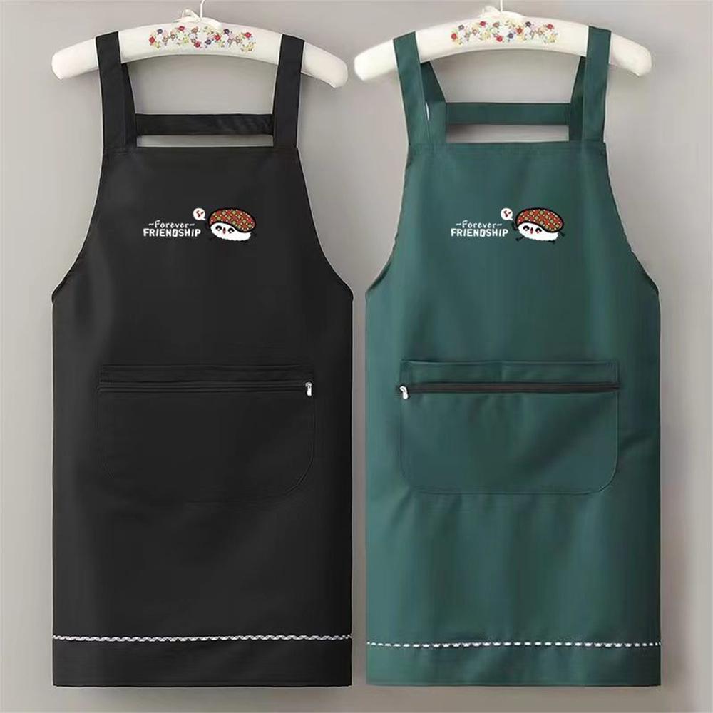 1Pcs Simple Waterproof Apron Wear Resistant Anti-Fouling Anti-Oil Zipper Large Pocket Apron Home Kitchen Apron