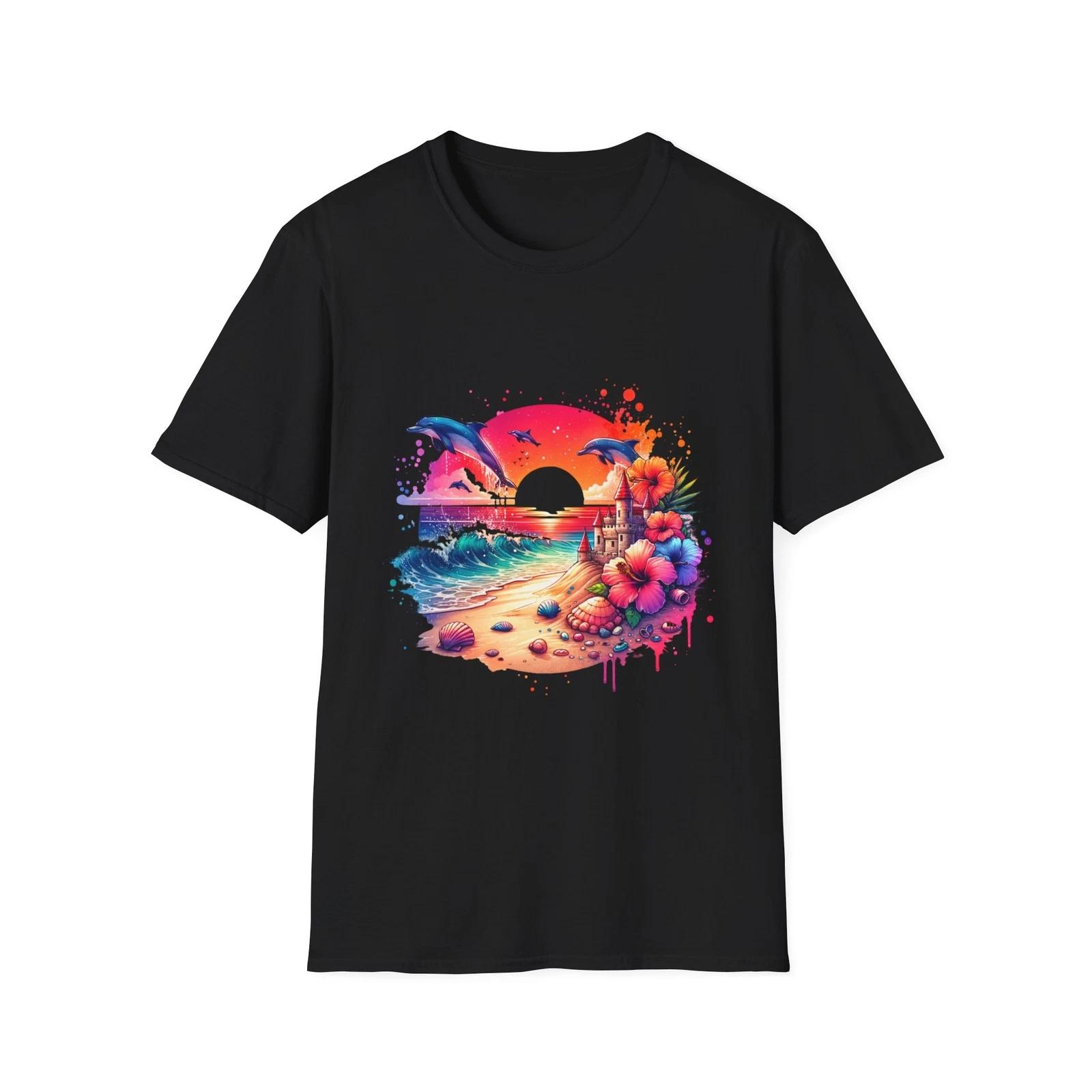 Tropical Sunset Dolphin T-Shirt | Beach Vibes, Ocean Lover Gift, Unisex L