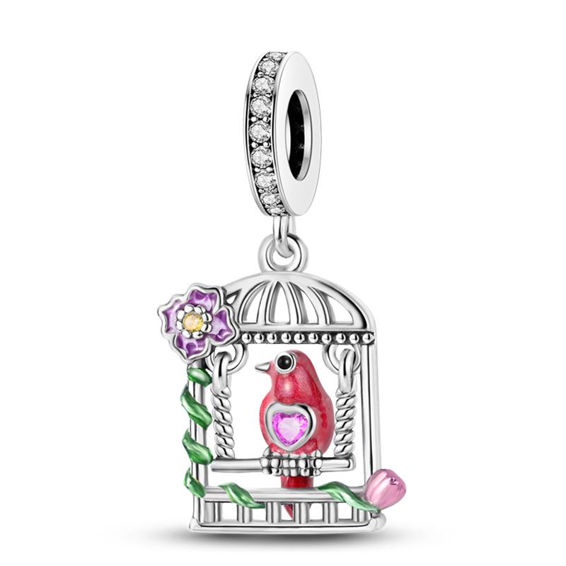 Trendy 925 Silver Large Billed Bir White Dove Parrot Feather Charms Beads Fit Pan 925 Original Bracelets DIY Luxury Fine Jewelry