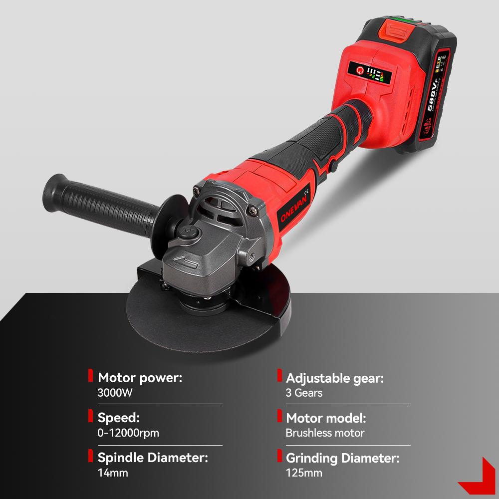 ONEVAN 125MM Brushless Electric Angle Grinder 2in1 Polishing  M14 Cutter Metal Wood Power Tool For Makita 18V Battery Pin