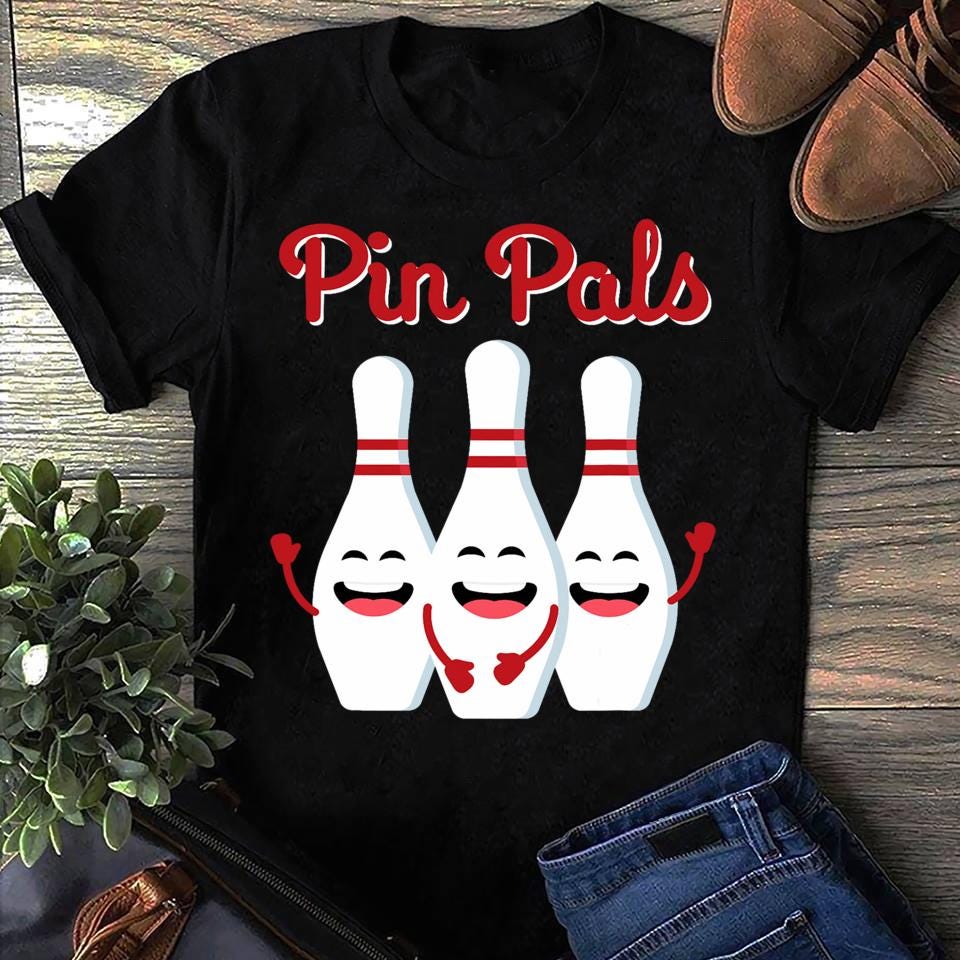Pin Pals Cute Bowling Shirt For Men Women Bowling Cotton T Shirts S чёрный