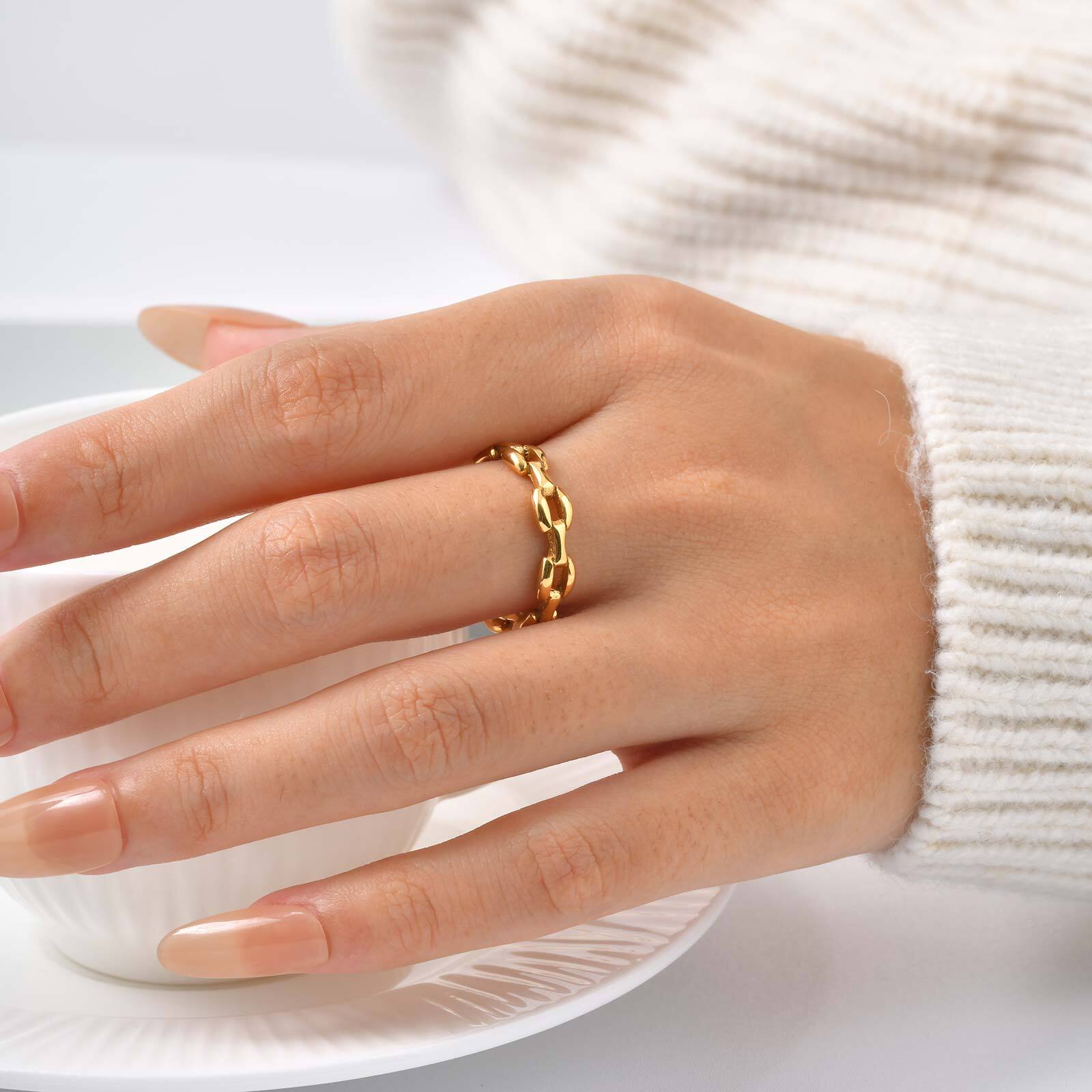 

Minimalist Cuff Link Ring for Women, Non Tarnish Gold plated Ring, Waterproof Stackable Finger Accessories US Ring Size 07