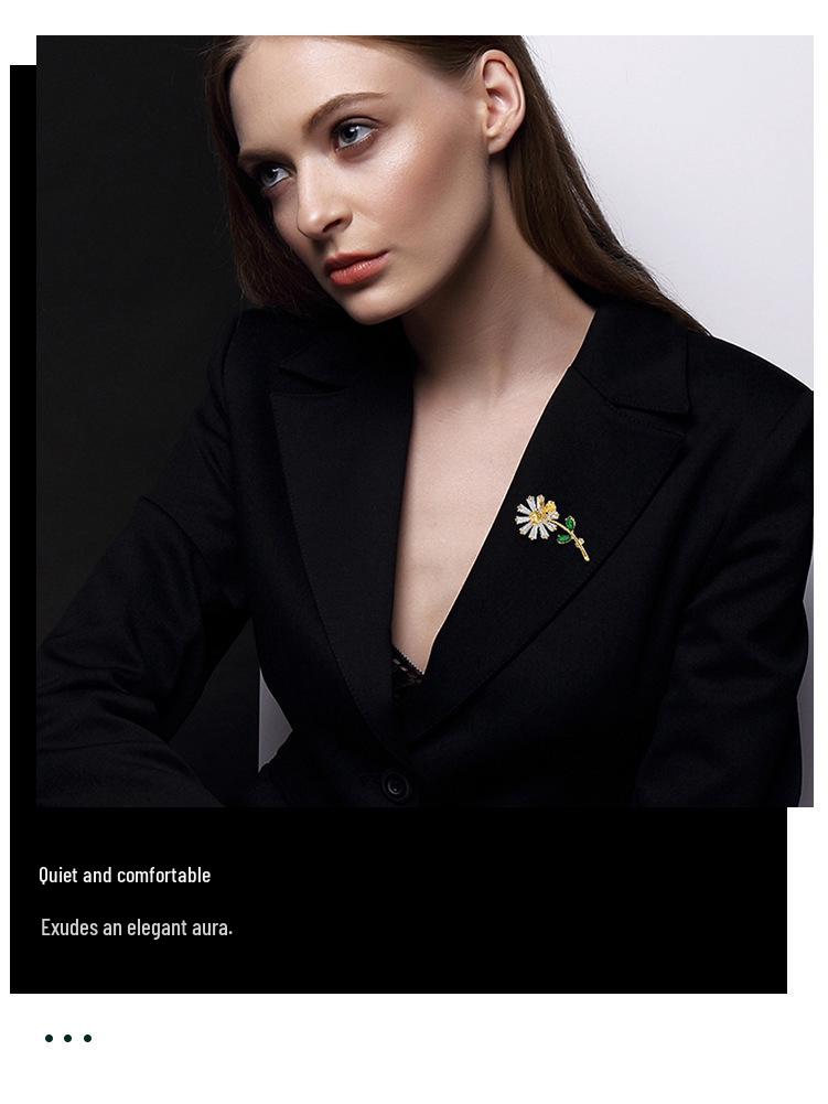 Zircon Daisy Brooch: Japanese & Korean Style Corsage for Women's Suits