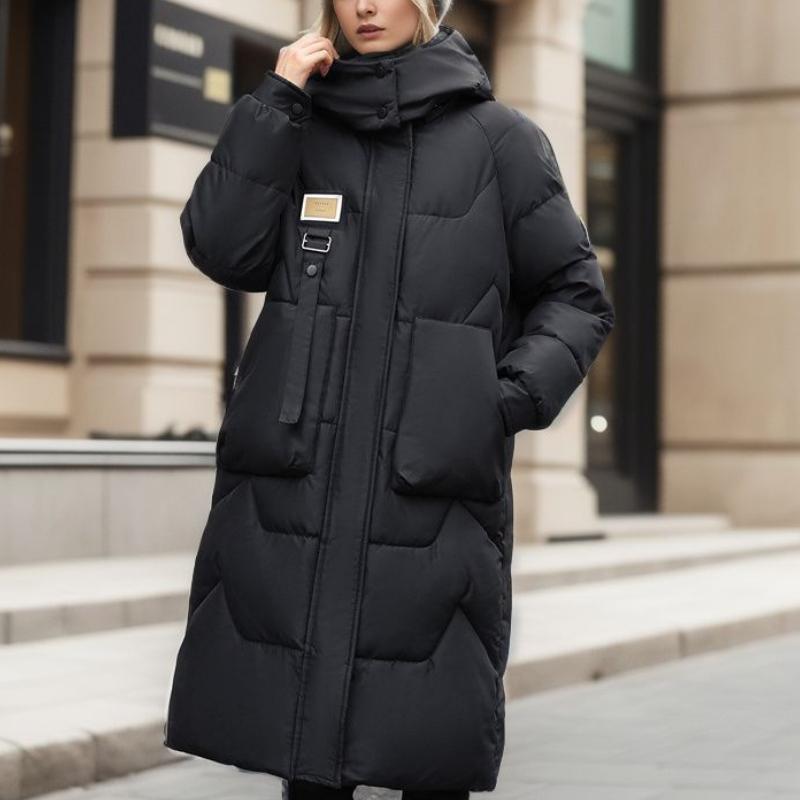 Winter Mid To Long Length Hooded Down Cotton Jacket Women's Thick Over Knee Waterproof Parka Coat Hooded Big Pocket Outercoat