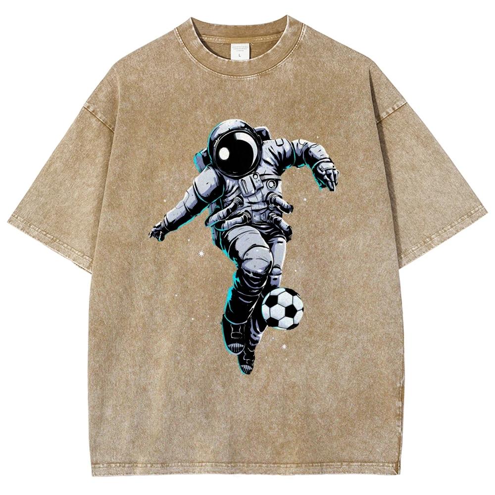 Astronaut Football T Shirts Unisex Fit Washed Tees Men Women Casual Short Sleeve T-shirts Cotton Oversized T-shirt