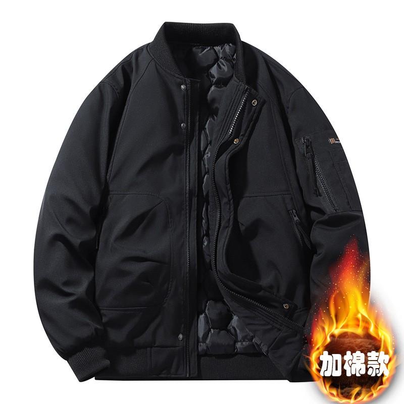 Mens Winter Thick Cotton Blend Jacket With Baseball Collar Loose Fit Outdoor Workwear