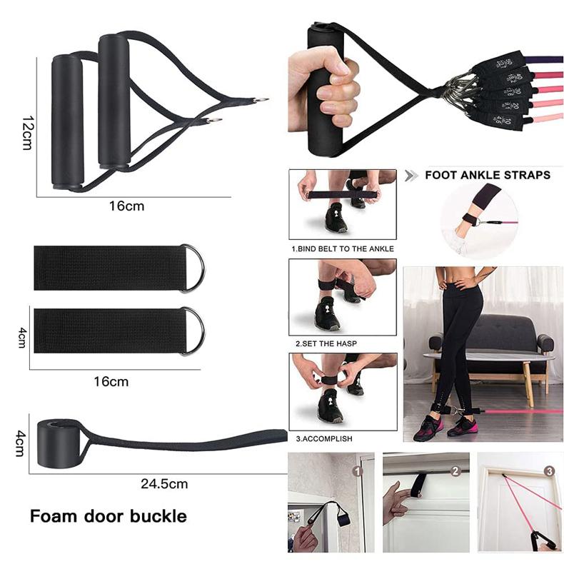 Customize 11 Pcs TPE 100lbs 150lbs Pull Rope Stretch Resistance Bands Set Home Gym Yoga Pilates Abs Exercise