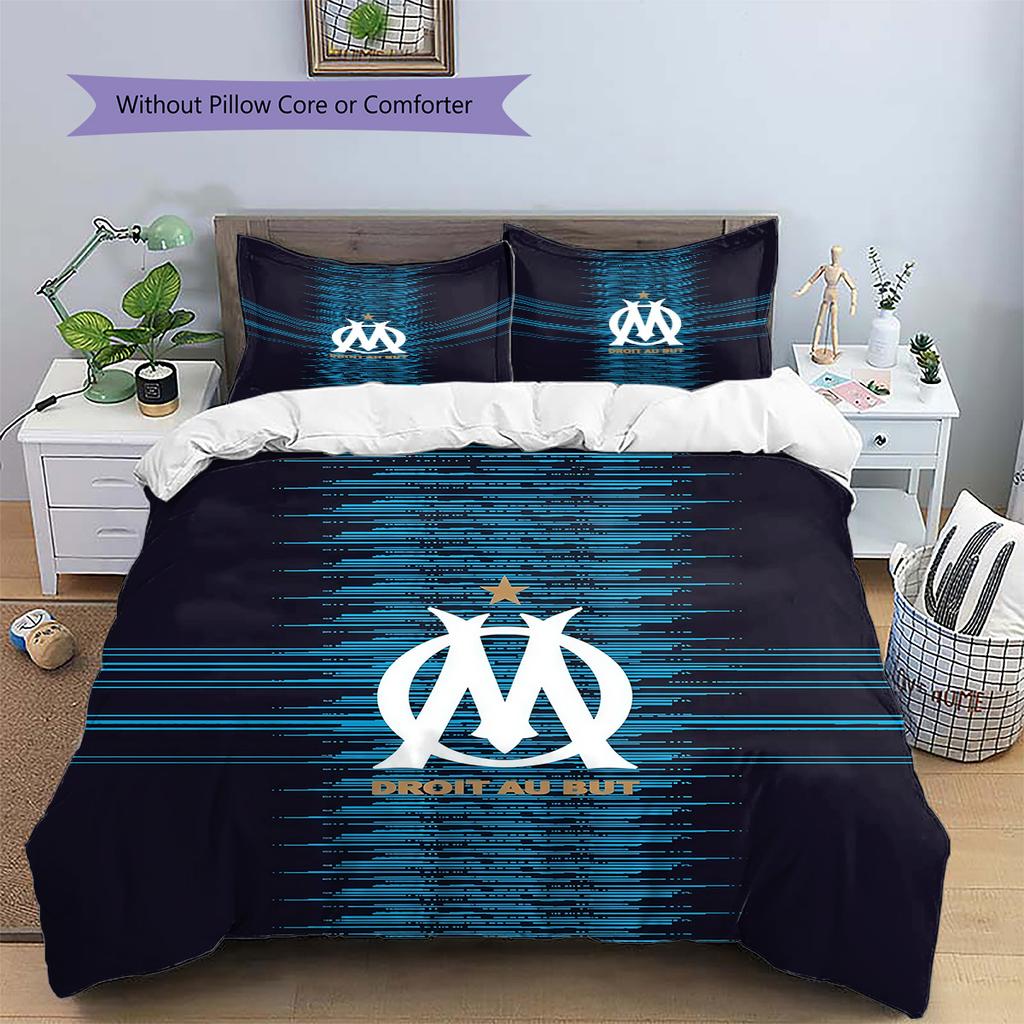 Olympique De Marseille Pattern Bedding Quilt Set Home Decoration Gift (1 * Duvet Cover + 2 * Pillowcase Without Core)