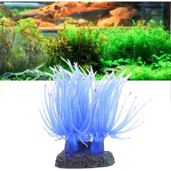 Artificial Coral Fish Tank Decoration, Silicone Sea Coral Ornament for Aquarium, Blue Fish Tank Decor for Betta Fish Tank Decoration, 3inch