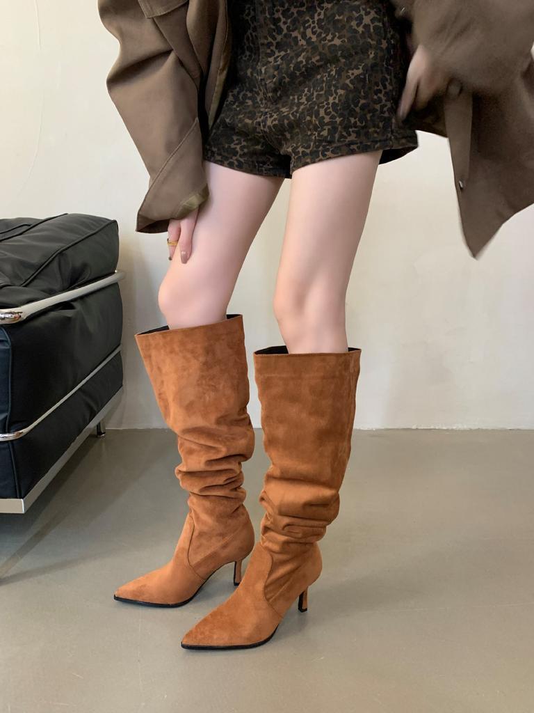 Autumn and winter stacking boots long women's boots pointed head thin high heel wide boots thin high knight boots