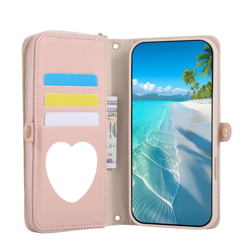 WEFOR Crossbody Wallet Case for iPhone 15 14 13 12 11 Pro Max XR XS Max 7 8 Plus SE, Strap Card Holder Lanyard Kickstand Mirror