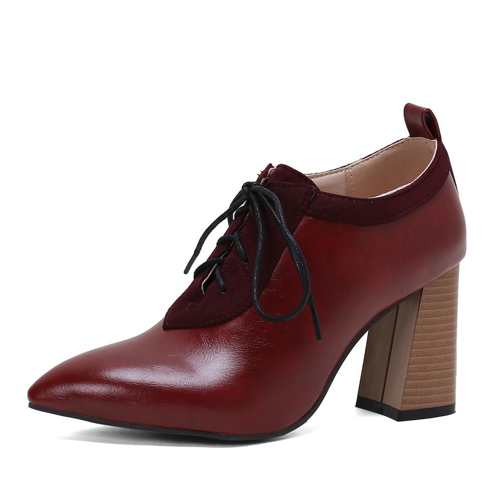 Women Pumps Pointed Toe Lace up Thick Heel Platform Brogue Student Carved Retro Classic Spring Autumn New