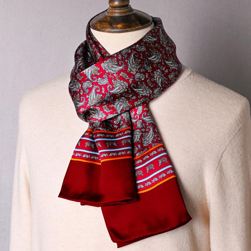 Black Mulberry Silk Men'S Scarf Imitation Silk Silk Scarf Plaid Men'S Middle-Aged And Old Scarf Spring, Autumn And Winter Thin