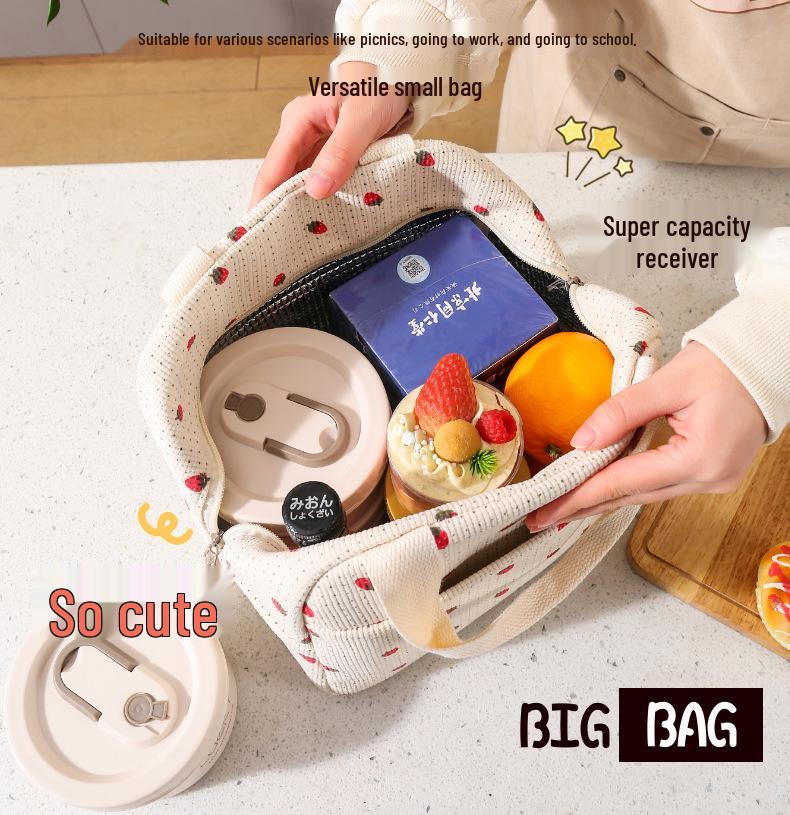 Corduroy Insulated Lunch Bag - Printed Handheld Bento Storage Box