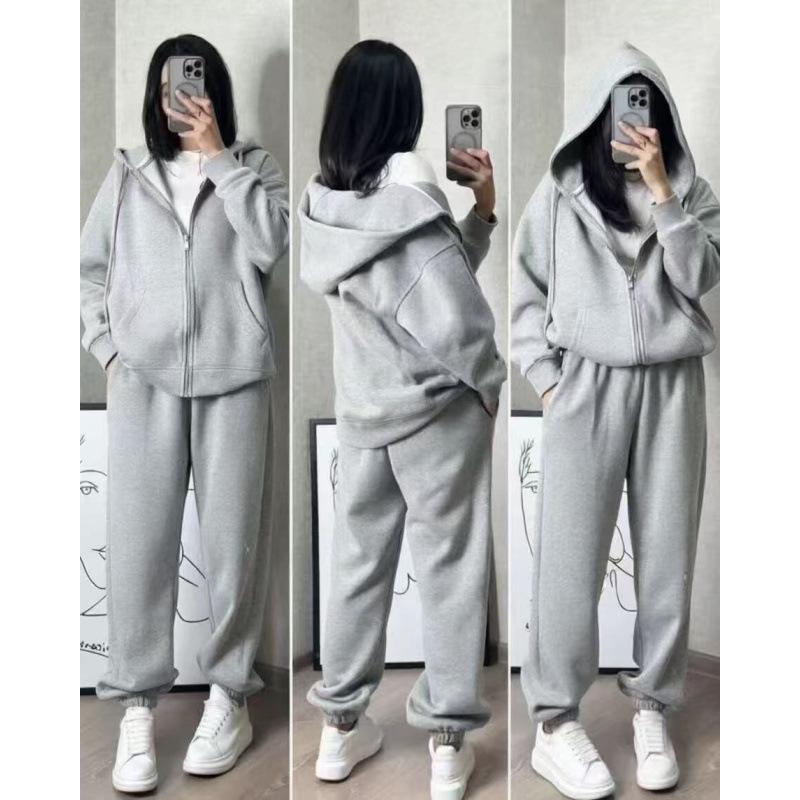 Damen Kapuzenpullover mit Reißverschluss Trainingsanzug Langarm Lockerer Hoodie + Jogginghose 2-teiliges Outfit Lässiges Sport- und Loungewear-Set