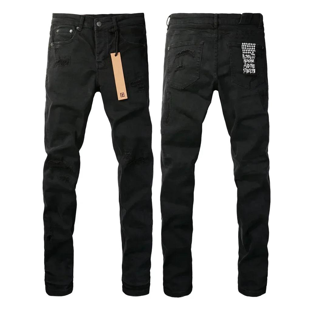 VibeStreet New Jeans Men Paint Hole Trendy American High Street Trend Low Rise Stretch Skinny Pleated Ripped Jeans