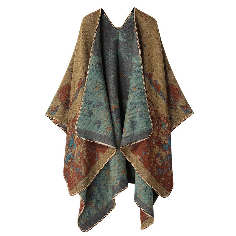 Women's Double-Sided Tassel Shawl Cloak - Classic Slit Design, Warm Travel Cape