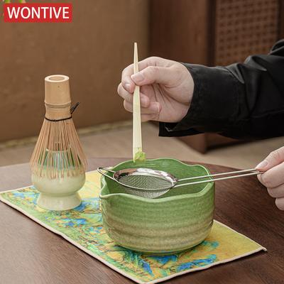 4/6pcs Set Traditional Wavy Matcha Gift Set Bamboo Matcha Whisk Scoop Ceremic Matcha Bowl Whisk Holder Japanese Tea Teaware Sets
