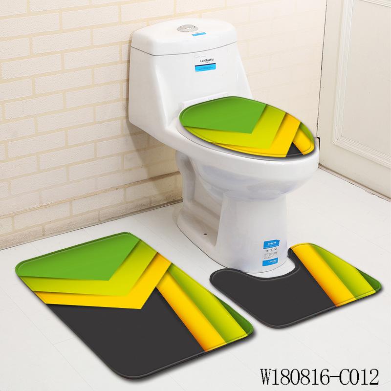 3D Color Block Bathroom Toilet Three-Piece Floor Mat Doormat Bathroom Carpet