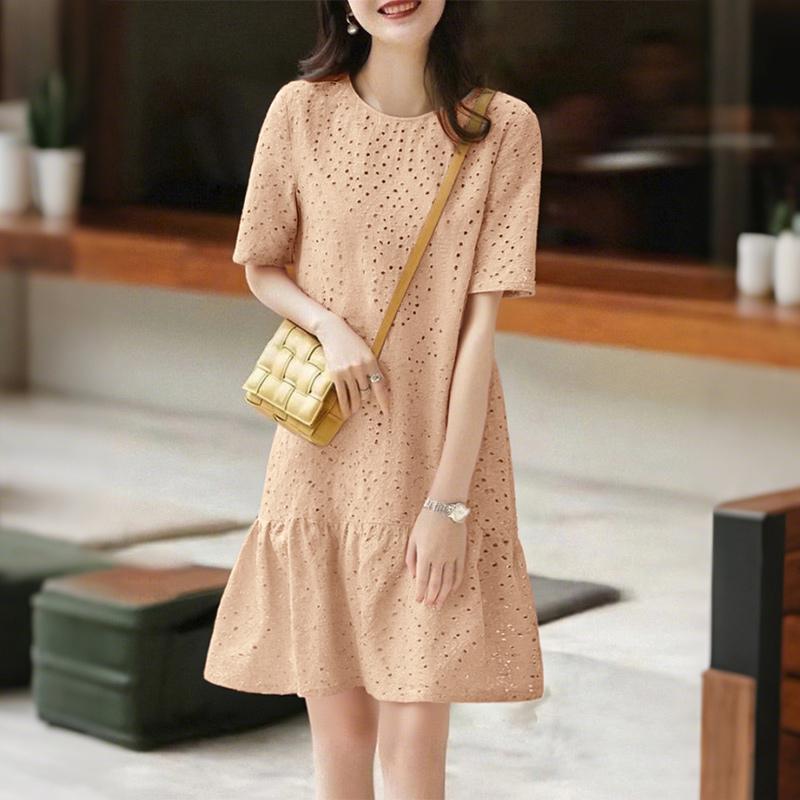 ZANZEA Women Casual Hollow Embroidered Patchwork Summer Short Sleeve Dress