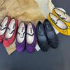 Fashion IPPEUM Ballerina Shoes Satin Round Toe Mary Janes Flannel Ballet Flats For Women