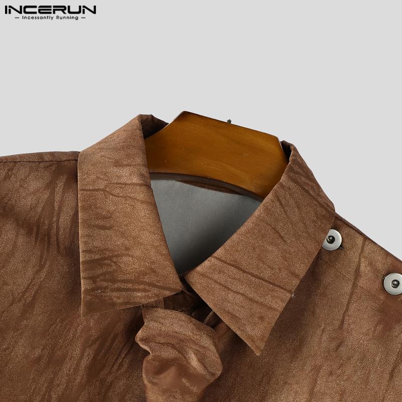 INCERUN Oversiezd Men Casual Lapel Neck Long Sleeve Side Buttons Tie-dyeing Shirts Tops