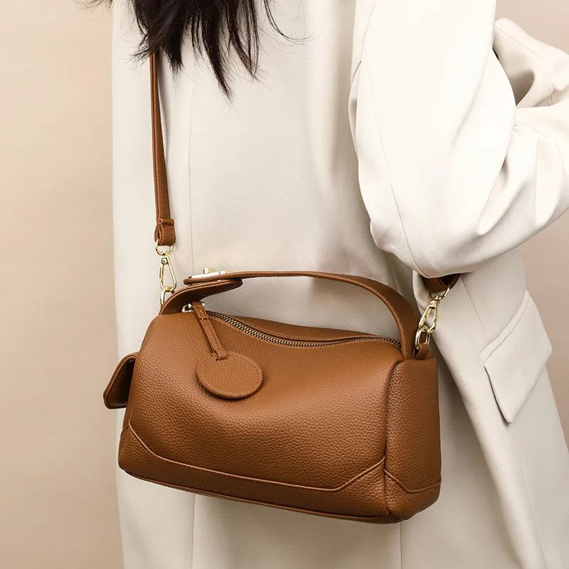Feminine Pendular Boston Bag  Monochrom  Abnehmbarer Riemen  Schulter Crossbody Tasche  Großes Fassungsvermögen  Weiche Tasche  Hohe Qualität  Mode