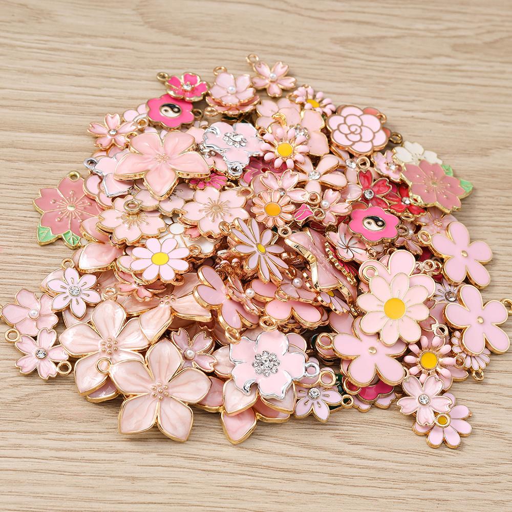 Tusember Mixed Flower Pendants 10Pcs Cute Colorful Flowers Charms for DIY Keychain Bracelets Necklace Jewelry Making Accessories