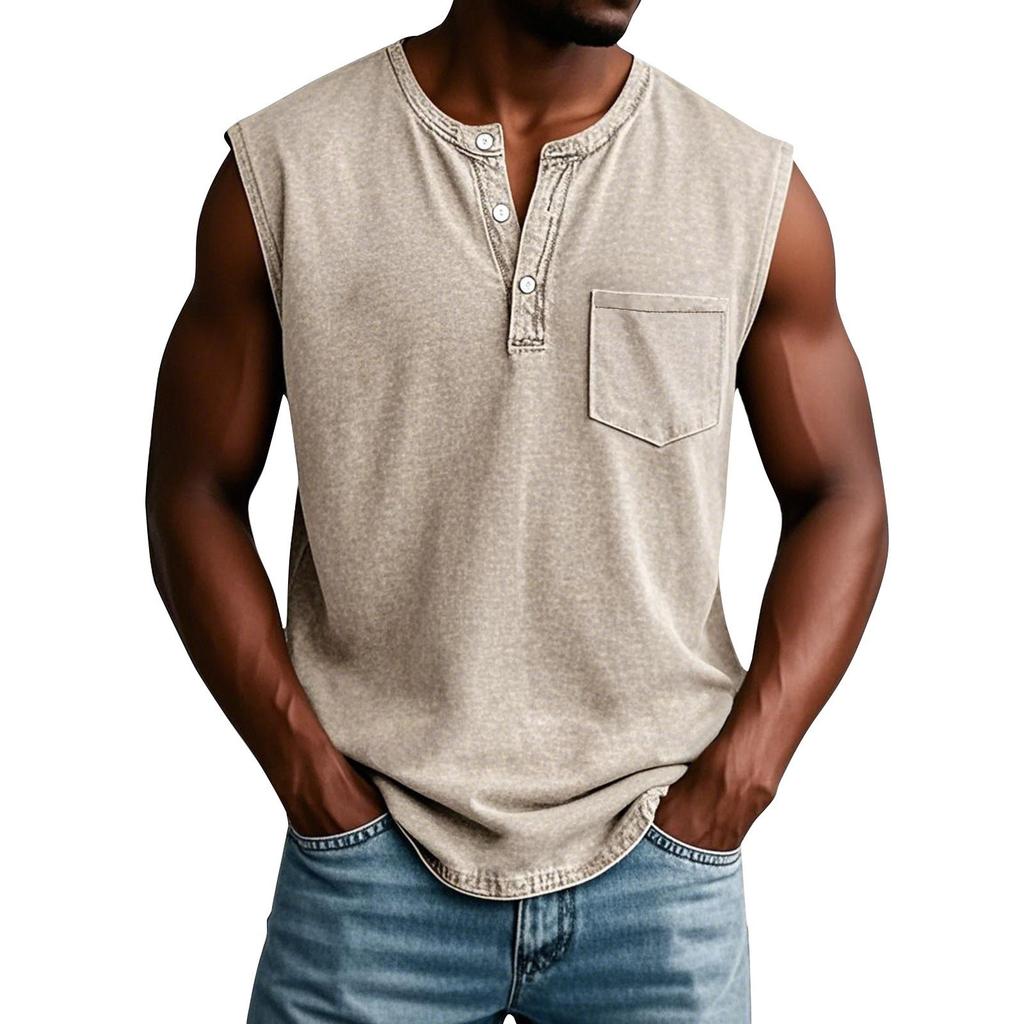 Men's Summer Solid Color Pocket Sports Buttons Vest Men's Sports Casual Vest