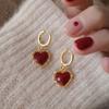 2024 Exquisite High-End Retro Silver Needle Red Heart Flower Earrings for Women