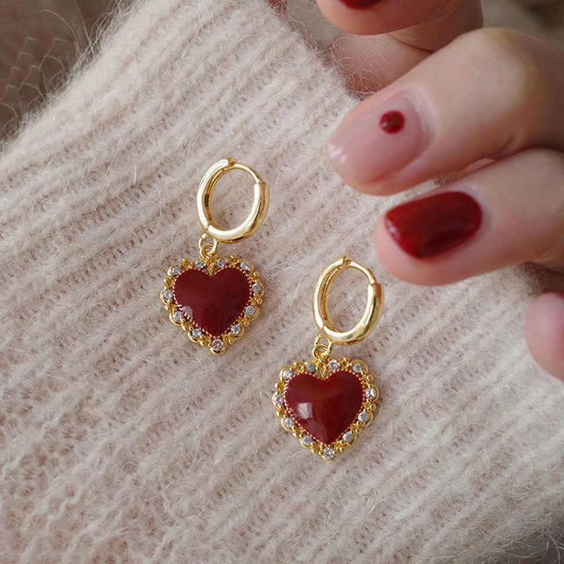 2024 Exquisite High-End Retro Silver Needle Red Heart Flower Earrings for Women