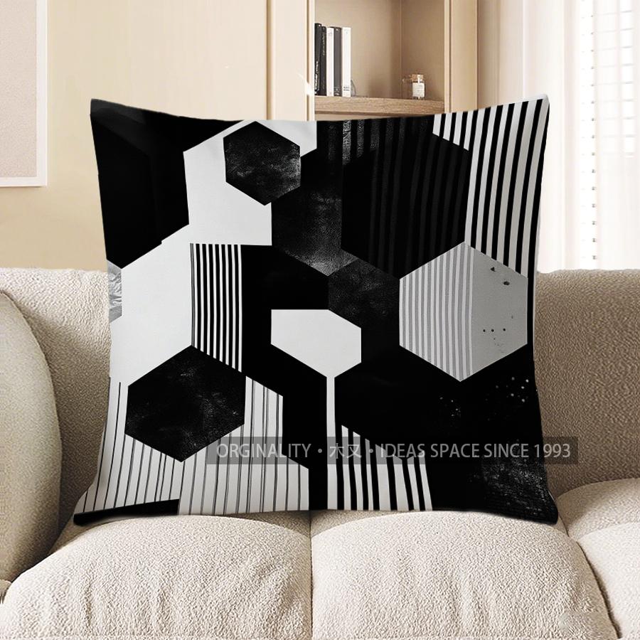 Home Decor Modern Geometric Black & White Throw Pillow Pattern Cushion Cover Suitable for Sofa Bedroom Car Pillow Cover