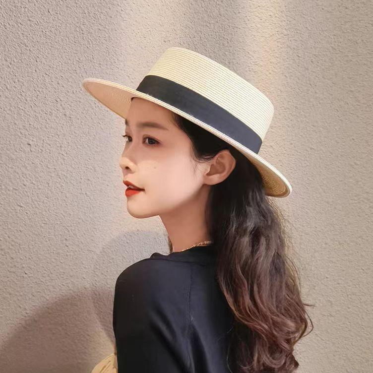 Spring and summer Internet celebrity British French top hat straw women's seaside vacation simple sunshade fashion straw hat sun protection advanced