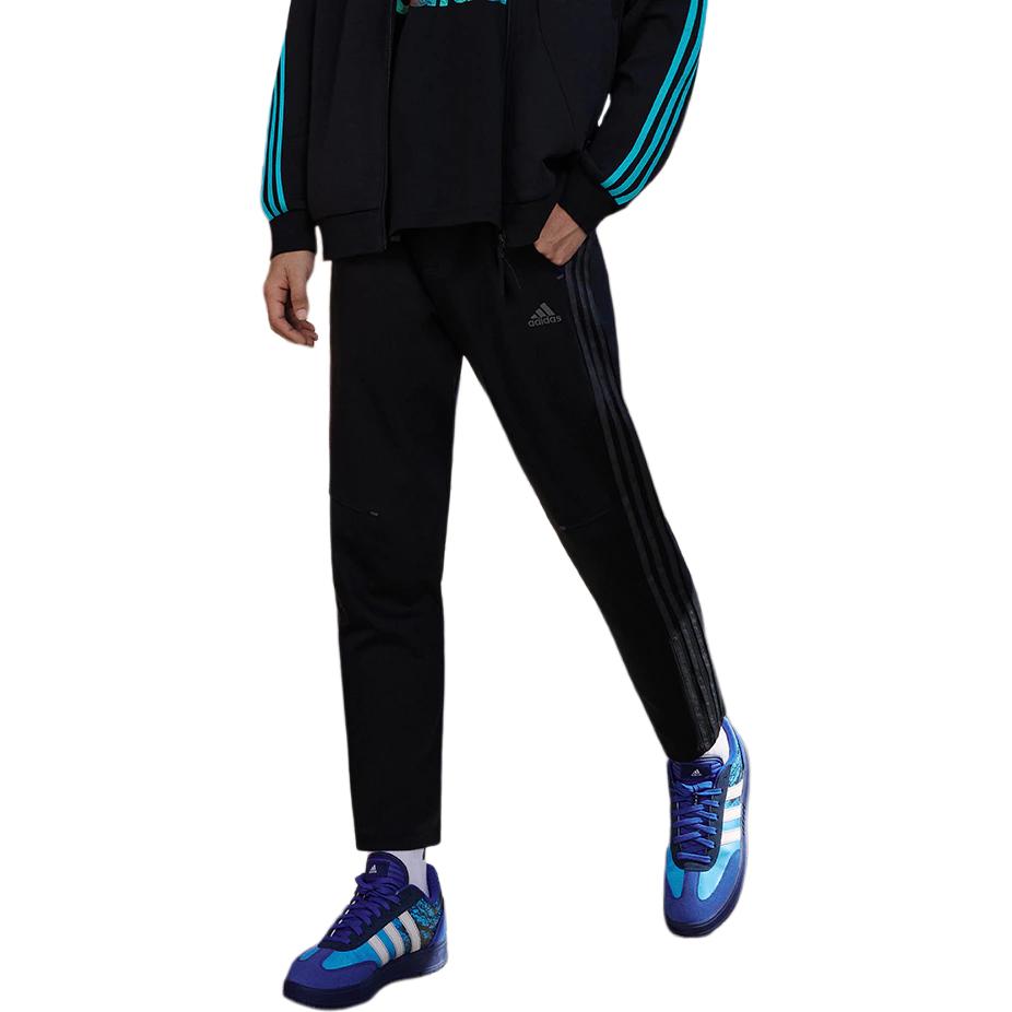 Adidas Zhang Daqian Pants Three Stripe Color Block Straight Leg Knit Sports Pants Men Pants Black JF0796