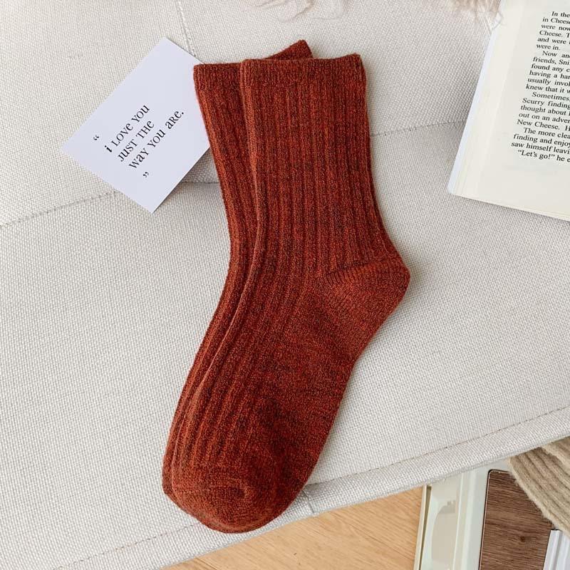 Women's Japanese Style Wool Socks, Thick Mid-Calf, Solid Color, Versatile, Warm for Autumn & Winter