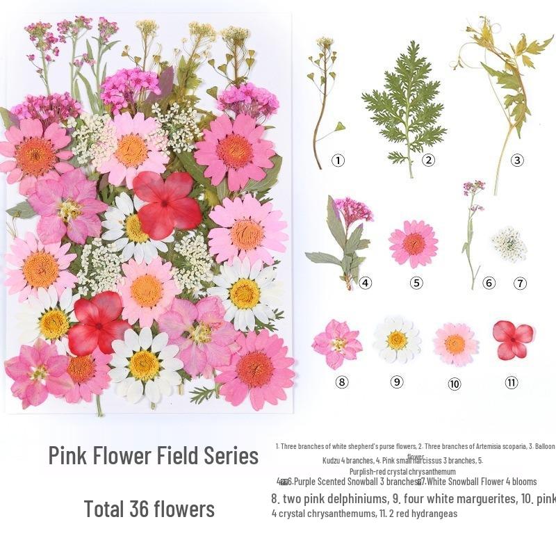 DIY Handmade Dried Flower Embossed Wall Clock with Wood Grain Border