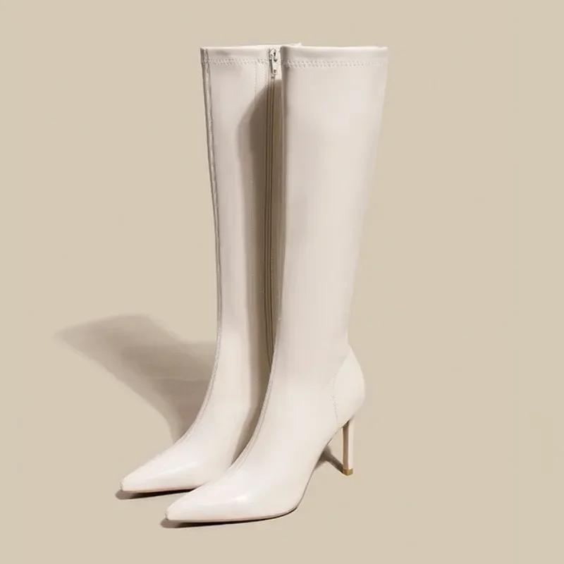 Women Knee High Chelsea Boots Sexy High Heels Shoes Winter Fashion 2025 New Elegant Pointed Toe Goth High Booties Mujer Pumps