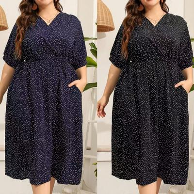Mid-length Dress Women's Summer Temperament Elegant Polka Dot Holiday Plus-size Dress