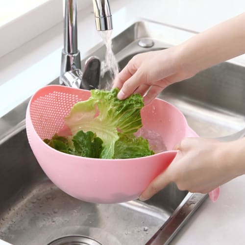 Rice Washer/Strainer, Rice Washer with Sloping Base and Side Filter | Multifunctional Vegetable Basket, Dishwasher-Safe Kitchen Strainer for Tomatoes,