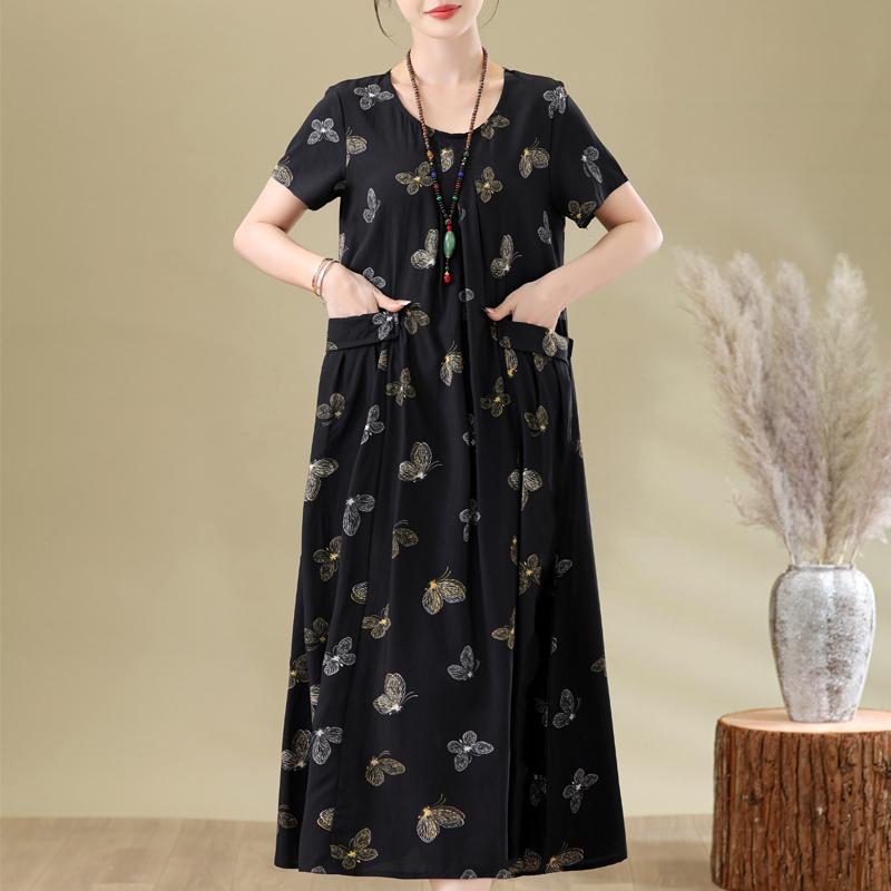 Elegant Woman Summer Dress Casual Loose Short Sleeve Long Dresses Plus Size Woman Clothing