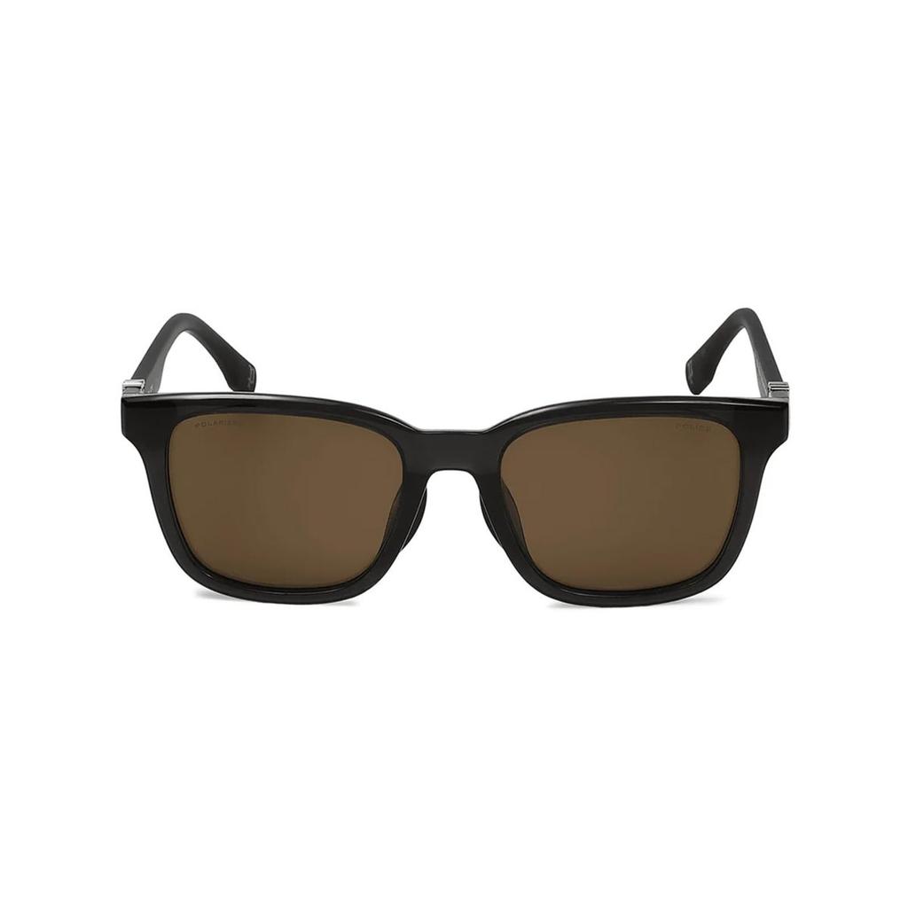 Police Men's Polarized Sunglasses Square Frame SPLT72J 534ALP Shiny Dark Gray Brown Lenses